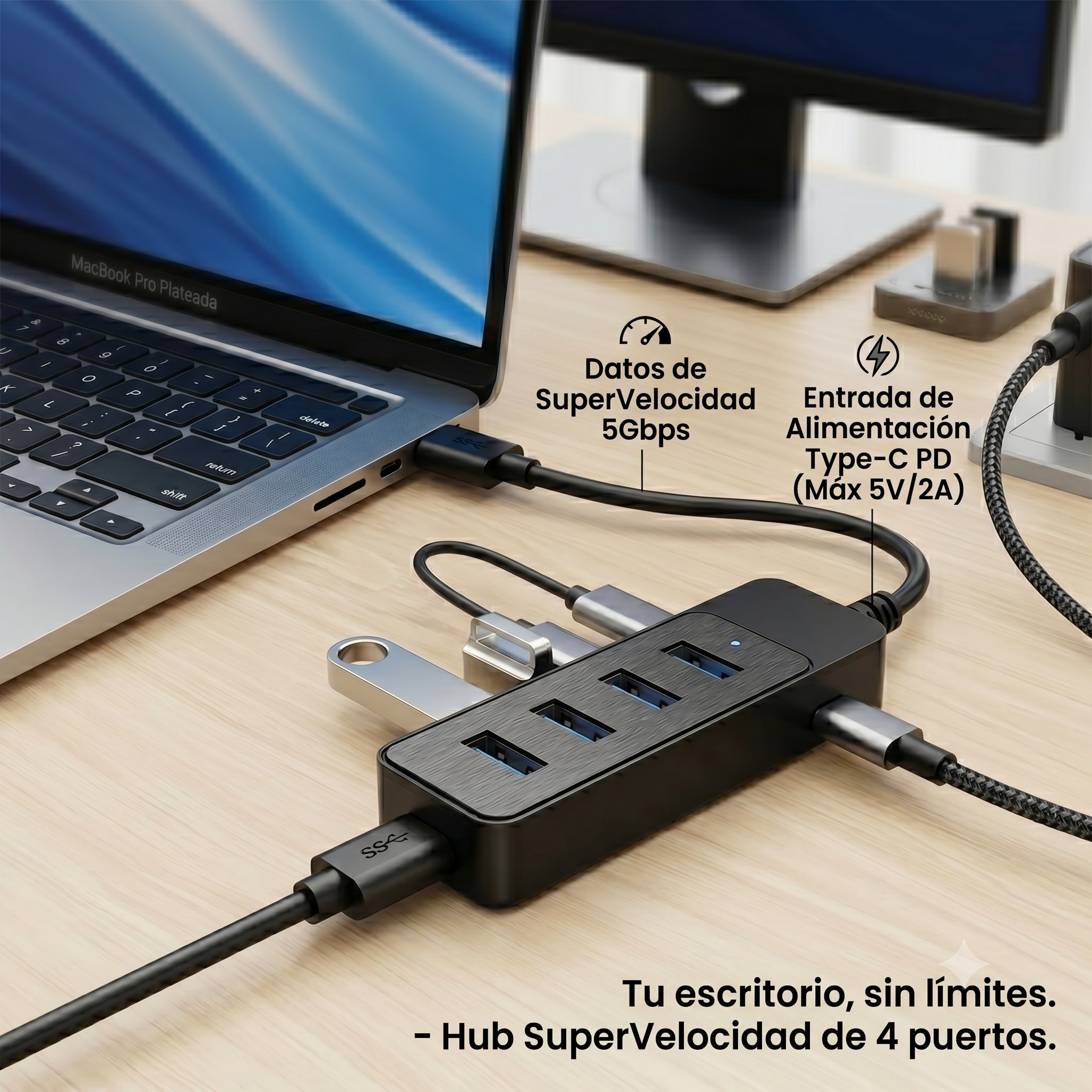 Hub USB 4 Puertos 3.0 — Expandí tus conexiones al instante